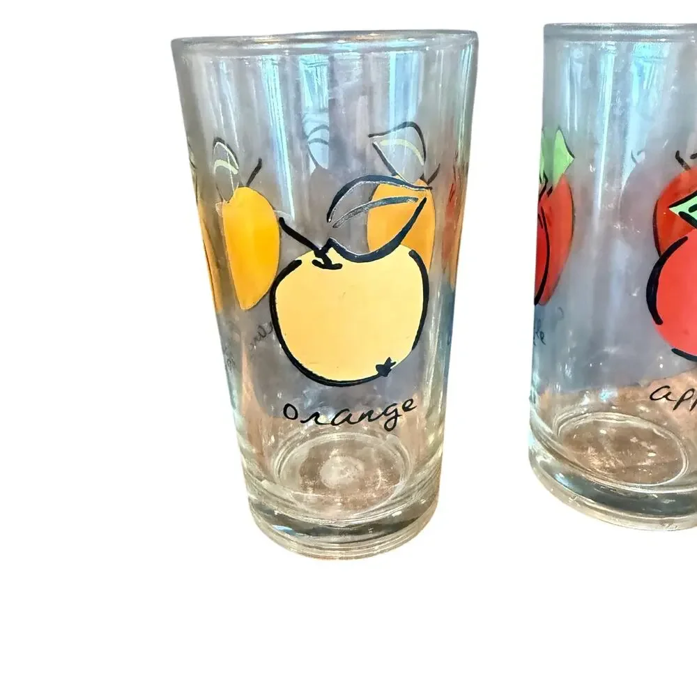 Vintage Firna Indonesia Fruit Tumbler Glasses Set of 3‎ Apple Lemon Orange 12 oz